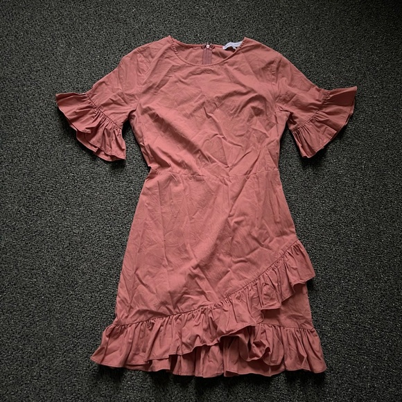 ENGLISH FACTORY Mauve Pink Ruffle Sleeve Flutter Mini A-Line High-Waist Dress S - Picture 2 of 16